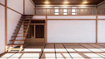 Interieur im japanischen Stil im ersten Stock eines zweistöckigen Hauses. 3D-Rendering foto