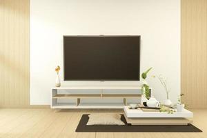 TV-Schrank im tropischen Minzraum Japanisch - Zen-Stil, minimalistisches Design. 3D-Rendering foto