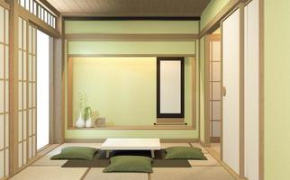 Nihon Green Room Design Interieur mit Türpapier und Schrankregalwand auf Tatami-Mattenboden im japanischen Stil. 3D-Rendering foto