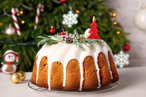 Foto Kuchen mit Weihnachten Ornamente festlich und Spaß Leckereien Erfassen das Geist von das Jahreszeit