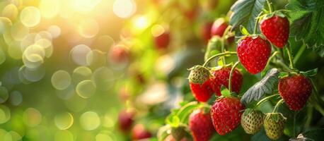 üppig Erdbeere Ranke mit reif Beeren foto