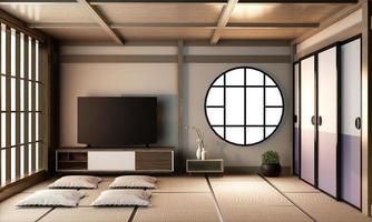 Ryokan-Wohnzimmer-Innenarchitektur auf Tatami-Mattenboden. 3D-Rendering foto