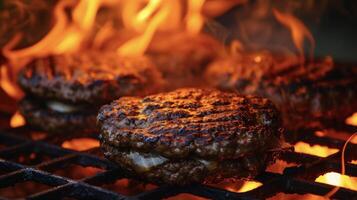 diese Feuergeküsst Burger sind das Inbegriff von Sommer Grillen mit das Flammen Hinzufügen ein extra Schicht von Geschmack und visuell Beschwerde zu jeder und jeder beißen foto