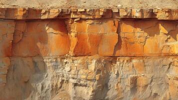 Textur von ein getragen Cliff Gesicht mit ein mischen von Rau körnig Oberflächen und glänzend poliert Abschnitte Aufschlussreich das kompliziert Einzelheiten von Erosion Über Zeit foto