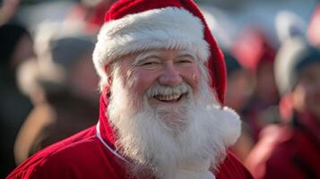 das Bild von ein lustig Santa mit seine rot passen und Weiß Bart ist gleichbedeutend mit Weihnachten. Kinder häufig schreiben Briefe zu ihm und etwas Städte sogar haben ein Santa claus Parade foto