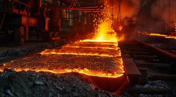 Arbeiter im industriell Fabrik Arbeiten auf Stahl Produktion Herstellung Linie foto