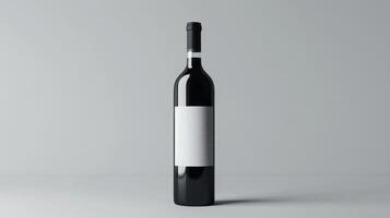 ein minimalistisch Wein Flasche mit ein Etikette präsentieren ein einfach schwarz und Weiß Design und ein glatt serifenlos Schriftart foto