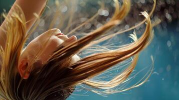 dramatisch Nahansicht von ein Turner Haar Auspeitschen durch das Luft während ein stolpern bestehen foto