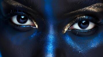 das tief Blau Schwarz Haut ist auffällig im es ist Mut und Kontraste schön mit das Weiße von das Augen Erstellen ein faszinierend Wirkung. foto