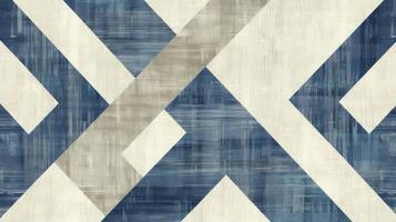 Fett gedruckt geometrisch Linien im variieren Schatten von Blau und grau Bildung ein zusammenhängend Muster auf ein texturiert Sahne Hintergrund Hinzufügen ein modern berühren zu ein traditionell Hintergrund Design foto