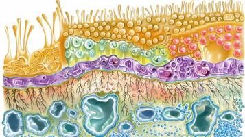 ein Diagramm zeigen das anders Typen von Keratinozyten innerhalb das Epidermis jeder mit ein Spezifisch Funktion im schützen das Körper foto