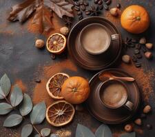 warm Schokolade trinken mit herbstlich Umfeld foto