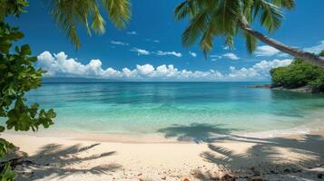 tropisch Strand mit Weiß Sand und Türkis Wasser auf ein sonnig Tag foto