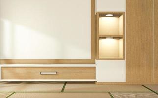 nihon raum innenhintergrund mit regalwand im japanischen stil design verstecktes licht. 3d-rendering foto