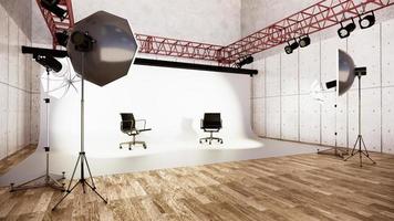 Studio - modernes Filmstudio mit weißer Leinwand. 3D-Rendering foto