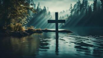 Kreuz über das Wasser Oberfläche foto