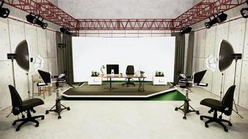 Studio - modernes Filmstudio mit weißer Leinwand. 3D-Rendering foto