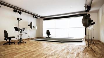 Studio - modernes Filmstudio mit weißer Leinwand. 3D-Rendering foto