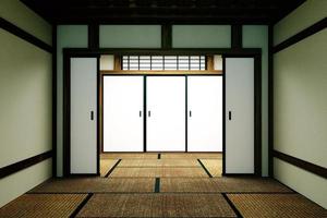 Leerer Raum Mock-up, japanische Tatami-Matte für leeren Raum, die das Schönste gestaltet. 3D-Rendering foto