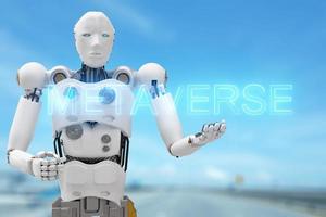 Roboter-Community-Metaverse für VR-Avatar-Reality-Spiel virtuelle Realität von Menschen Blockchain-Connect-Technologieinvestition, Geschäftslebensstil 2022 foto