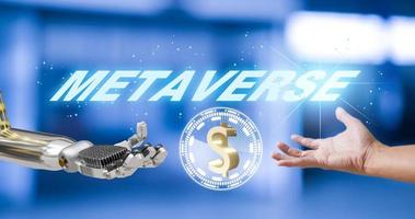Roboter-Community-Metaverse für VR-Avatar-Reality-Spiel virtuelle Realität von Menschen Blockchain verbinden Technologieinvestitionen, Geschäftslebensstil foto