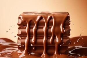 köstlich Dessert Beliebt Milch Schokolade Bar mit Kakao Soße. foto