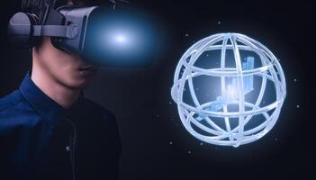 Business-Graph-Balken 3D-VR-Brille virtuelles globales Metaverse foto