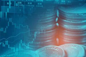 Börseninvestitionshandel mit Finanz-, Münz- und Diagrammdiagrammen oder Forex zur Analyse des Hintergrunds von Geschäftstrenddaten zur Gewinnfinanzierung.