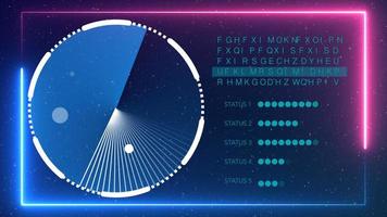 Radar arbeitet mit Textcode und Statusleistenhintergrund mit Neonrahmen foto