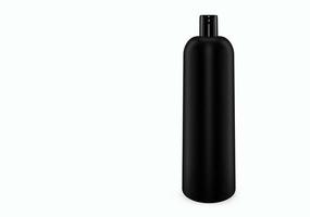 Schwarzes mattes Shampoo-Kunststoff-Bootle-Modell, das vom Hintergrund isoliert ist Shampoo-Kunststoff-Bootle-Paketdesign. leere Hygiene-, Medizin-, Körper- oder Gesichtspflegevorlage. 3D-Darstellung foto