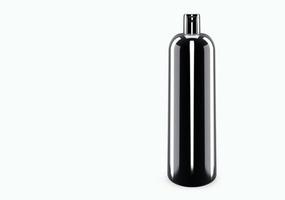 Schwarzes glänzendes Shampoo-Kunststoff-Bootle-Mockup, das vom Hintergrund isoliert ist. Shampoo-Kunststoff-Bootle-Paketdesign. leere Hygiene-, Medizin-, Körper- oder Gesichtspflegevorlage. 3D-Darstellung