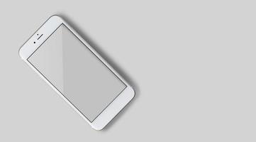 Draufsicht Nahaufnahme des modernen Smartphones mit leerem Modell auf dem Bildschirm. auf grauem Hintergrund isoliert. foto
