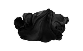 großer schwarzer glatter eleganter schwarzer fliegender Stoff Seidentextur abstrakt auf Weiß foto