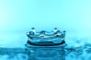 hellblaue transparente Wasserwellenoberfläche mit Spritzblase auf dem Wasser.