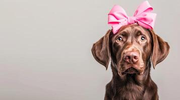 Hund mit Rosa Bogen auf Kopf, sauber Pastell- Hintergrund foto