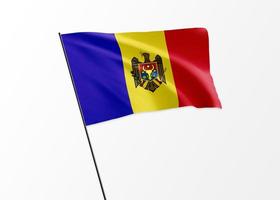 Moldawien-Flagge hoch fliegen im isolierten Hintergrund Moldawien-Unabhängigkeitstag. Weltnationalflaggensammlung der Illustration 3d foto