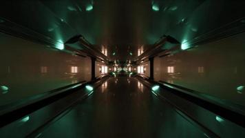 3D-Darstellung eines 4k-uhd-dunklen Tunnels mit Neonlichtern foto