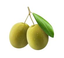 grüne Oliven mit Blättern auf weißem Hintergrund foto