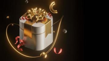 weiße Geschenkbox mit goldenem Band, helle Blüte - 3D-Darstellung foto