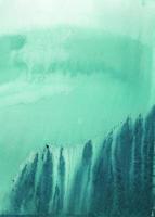 hellgrünlich-blaue Wasserfarbe abstrakte Grunge-Aquarell-Handmalerei Hintergrund auf weiß