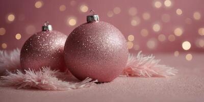 flauschige Rosa Weihnachten auf Rosa Mauer Hintergrund mit Kopieren Raum. foto