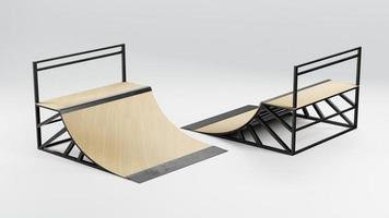 Prototyp einer Halfpipe-Skateboard-Rampe. 3D-Darstellung foto