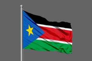 Südsudan wehende Flagge Illustration auf grauem Hintergrund foto