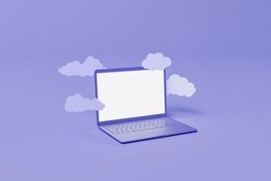 minimaler Laptop mit flachen Wolken, die herumschweben foto