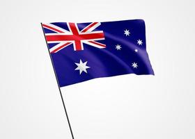 Australien-Flagge hoch fliegen im isolierten Hintergrund Australien Unabhängigkeitstag. Weltnationalflaggensammlung der Illustration 3d foto