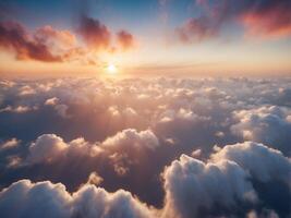 ein atemberaubend Antenne Perspektive von ein heiter Himmel mit flauschige Wolken geeignet zum ein Kopieren Raum Bild. foto