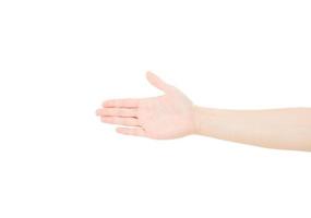 Gruß männliche Hand isoliert auf weißem Hintergrund, Textfreiraum foto