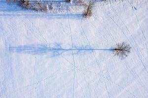schöne luftaufnahme des riesigen zugefrorenen sees mitten in einem wald in lettland. gefrorener ungurs see in lettland. foto