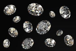 Runde Diamanten auf schwarzem Hintergrund 3D-Rendering isoliert foto