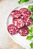 vegetarische Wurst fleischloser Seitan Weizeneiweiß Geschmack vegan foto